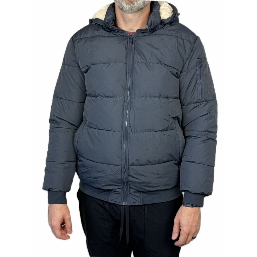 Men's Gray Puffer Parka Jacket Size L Insulated Removable Hood Gorpcore Outdoors